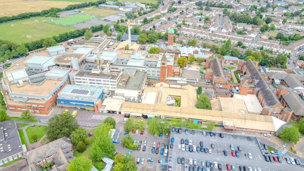 An aerial view of the Medway Maritime Hospital site