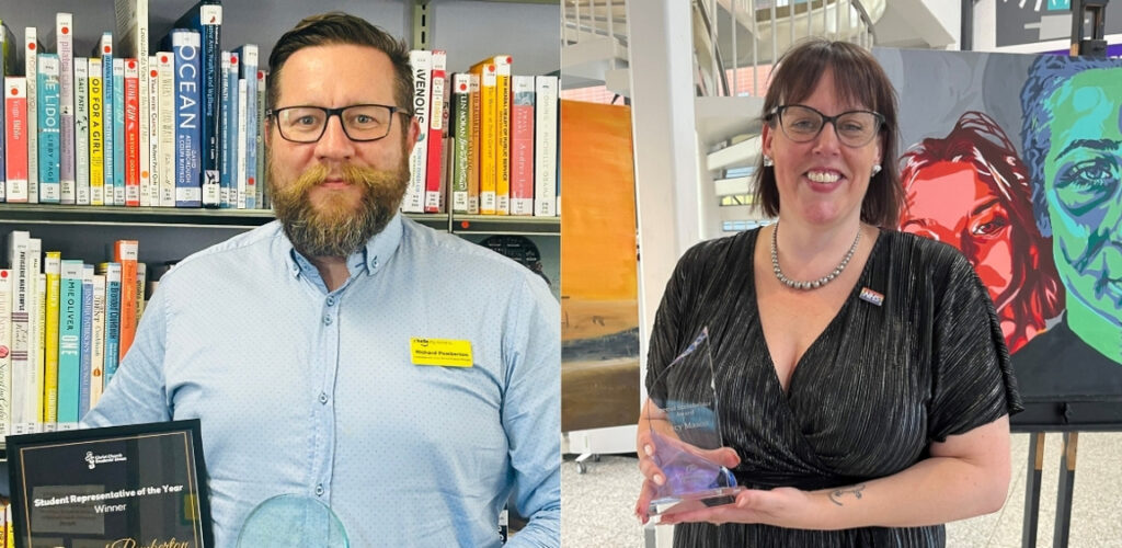 Richard Pemberton and Lucy Mason hold their awards