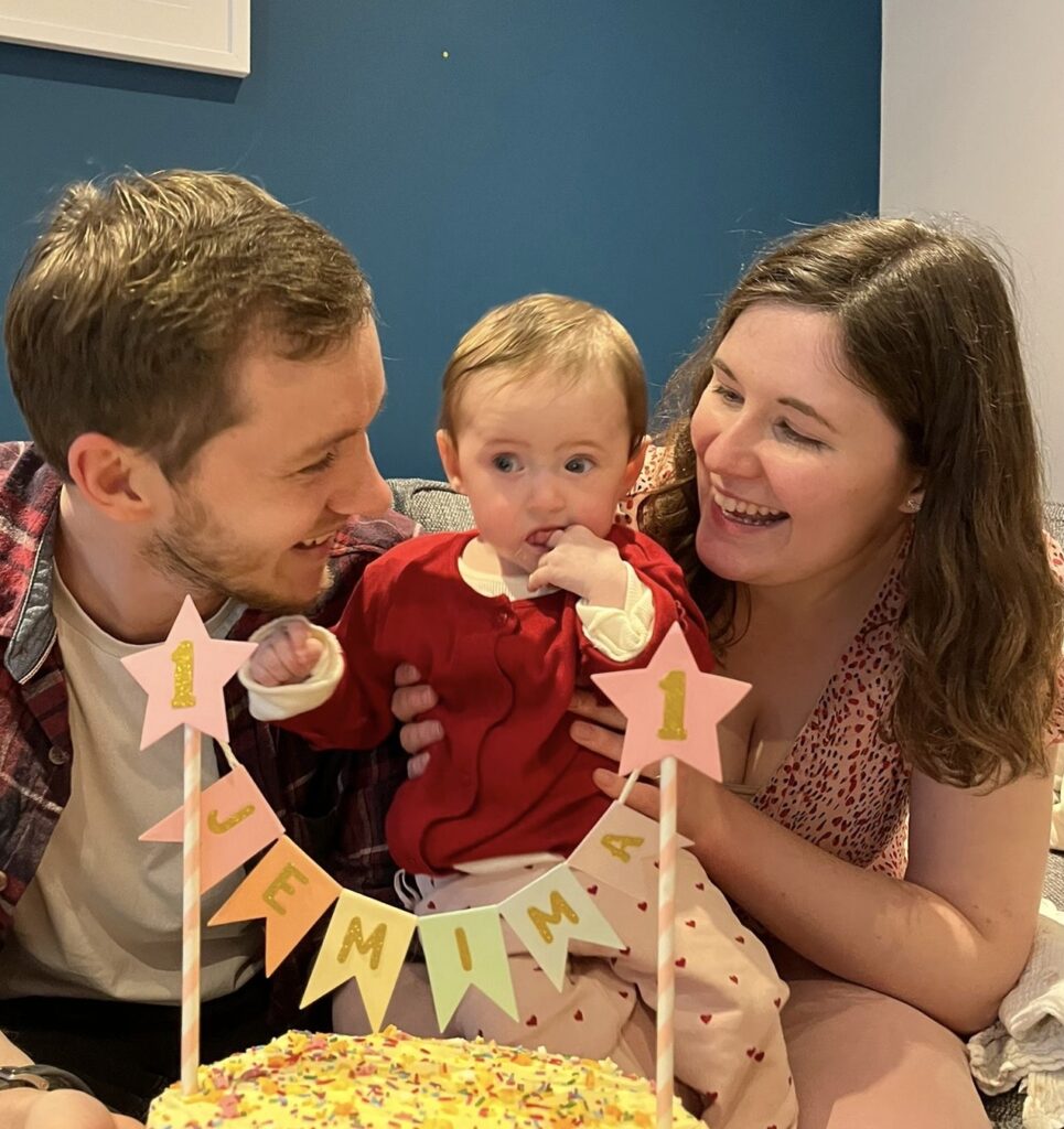 Parents celebrating Jemima’s first birthday